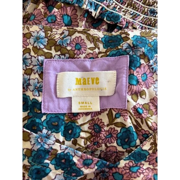 ANTHROPOLOGIE MAEVE Odette Smocked Blouse Size Small Floral 3/4 Sleeve V-Neck - Picture 5 of 10